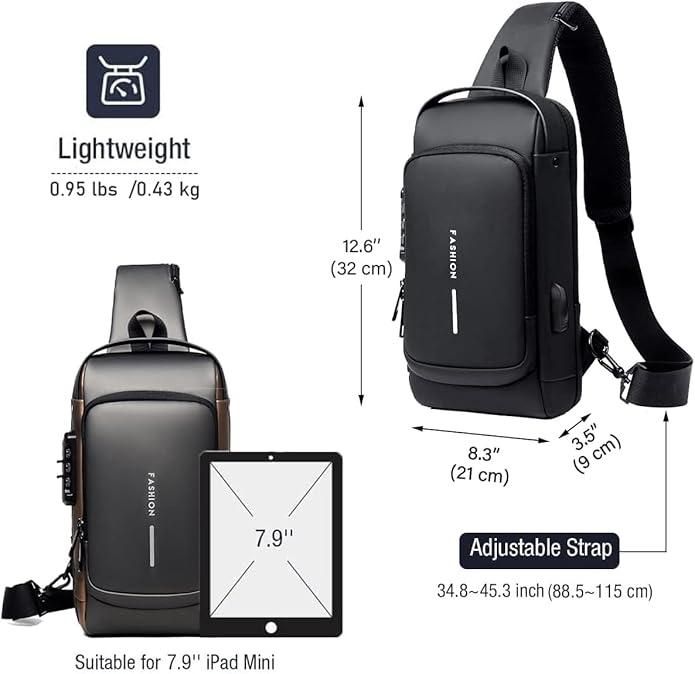 Crossbody Sling Bag for Men & Women with USB Charging Port Handbag