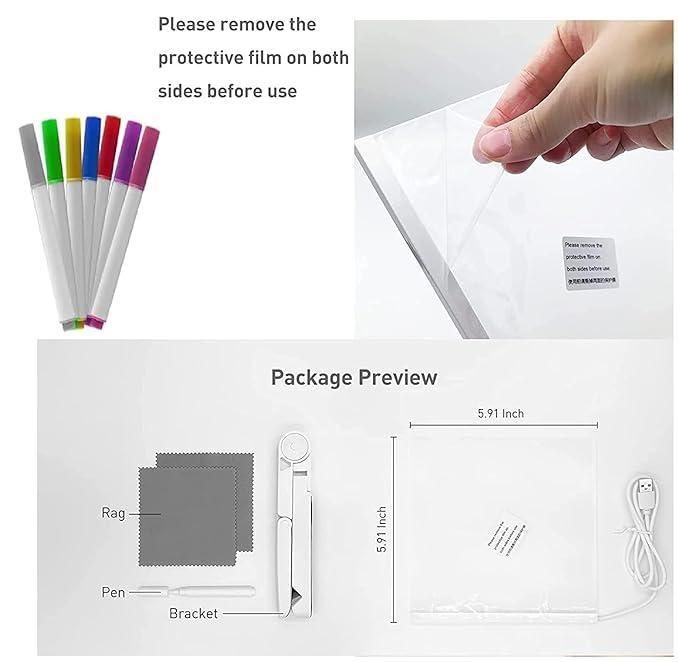 3D LED Glow Drawing Board with Stand for Writing/Message/Memo with 7 Pens