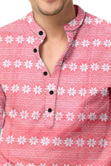 Men’s Pink Printed Casual Shirt – Spread Collar