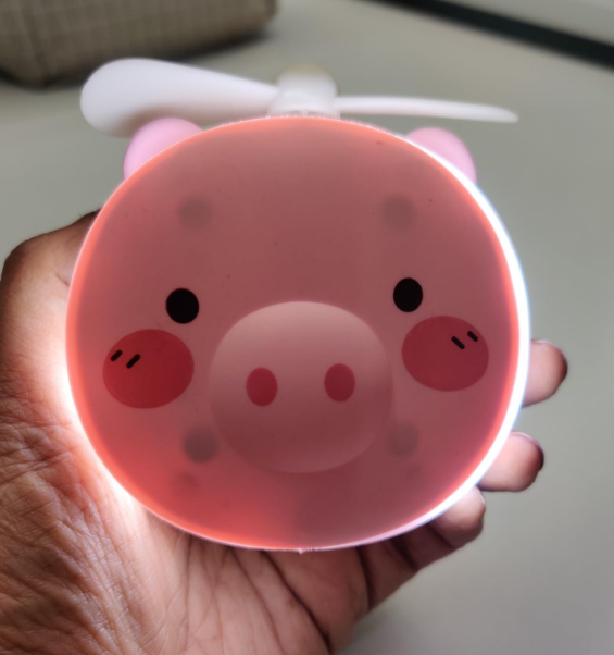 Cartoon Cute Pig LED Lights Travel Mirror Pocket Fan