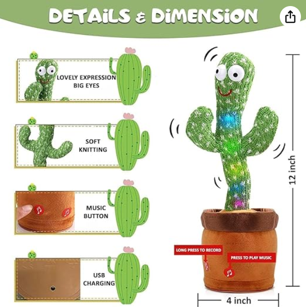 Musical Dancing & Talking LED Mimicry Cactus Toy