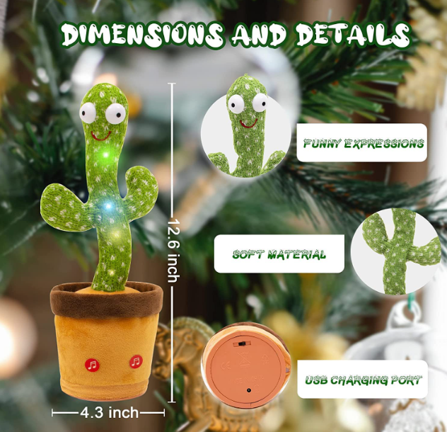 Musical Dancing & Talking LED Mimicry Cactus Toy