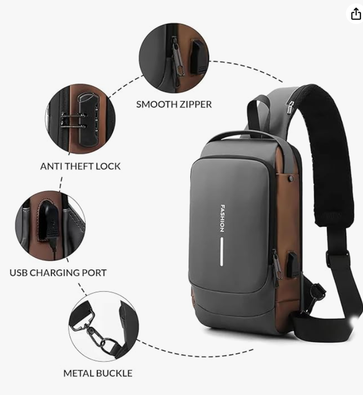 Crossbody Sling Bag for Men & Women with USB Charging Port Handbag
