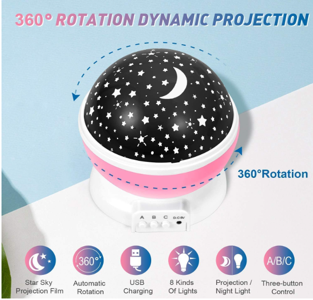 Moon Star Night Projector Lamp Ceiling Led Light 360 Rotating Colorful Lights