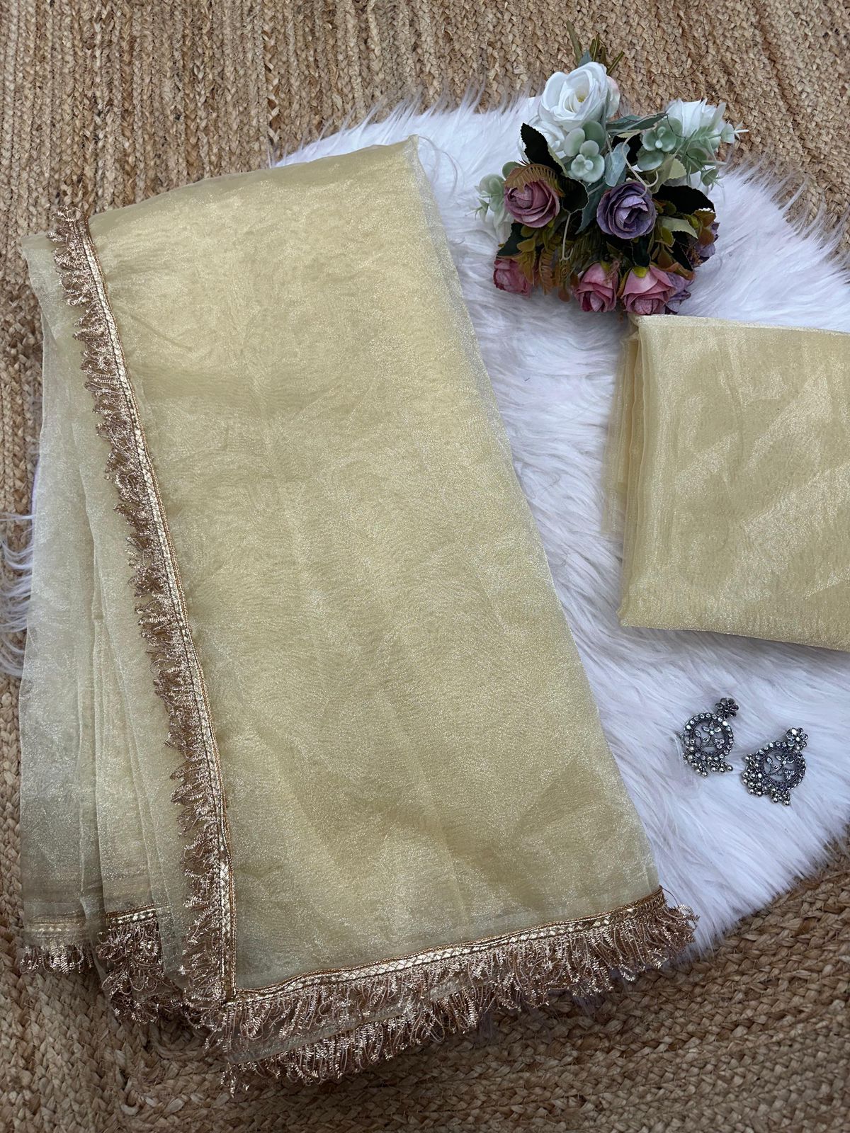 Soft Organza Saree with Gota Patti Lace Border & Matching Organza Blouse