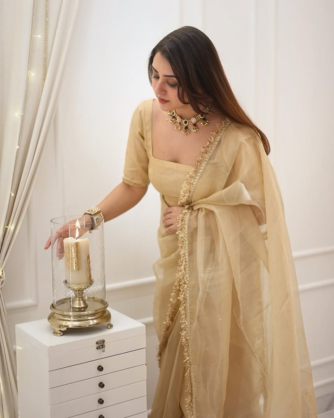 Soft Organza Saree with Gota Patti Lace Border & Matching Organza Blouse