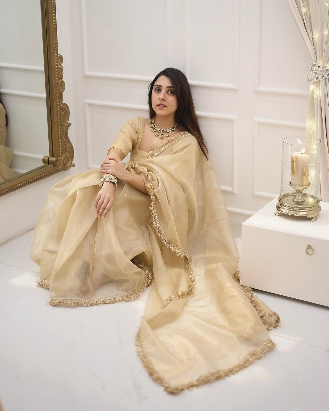 Soft Organza Saree with Gota Patti Lace Border & Matching Organza Blouse