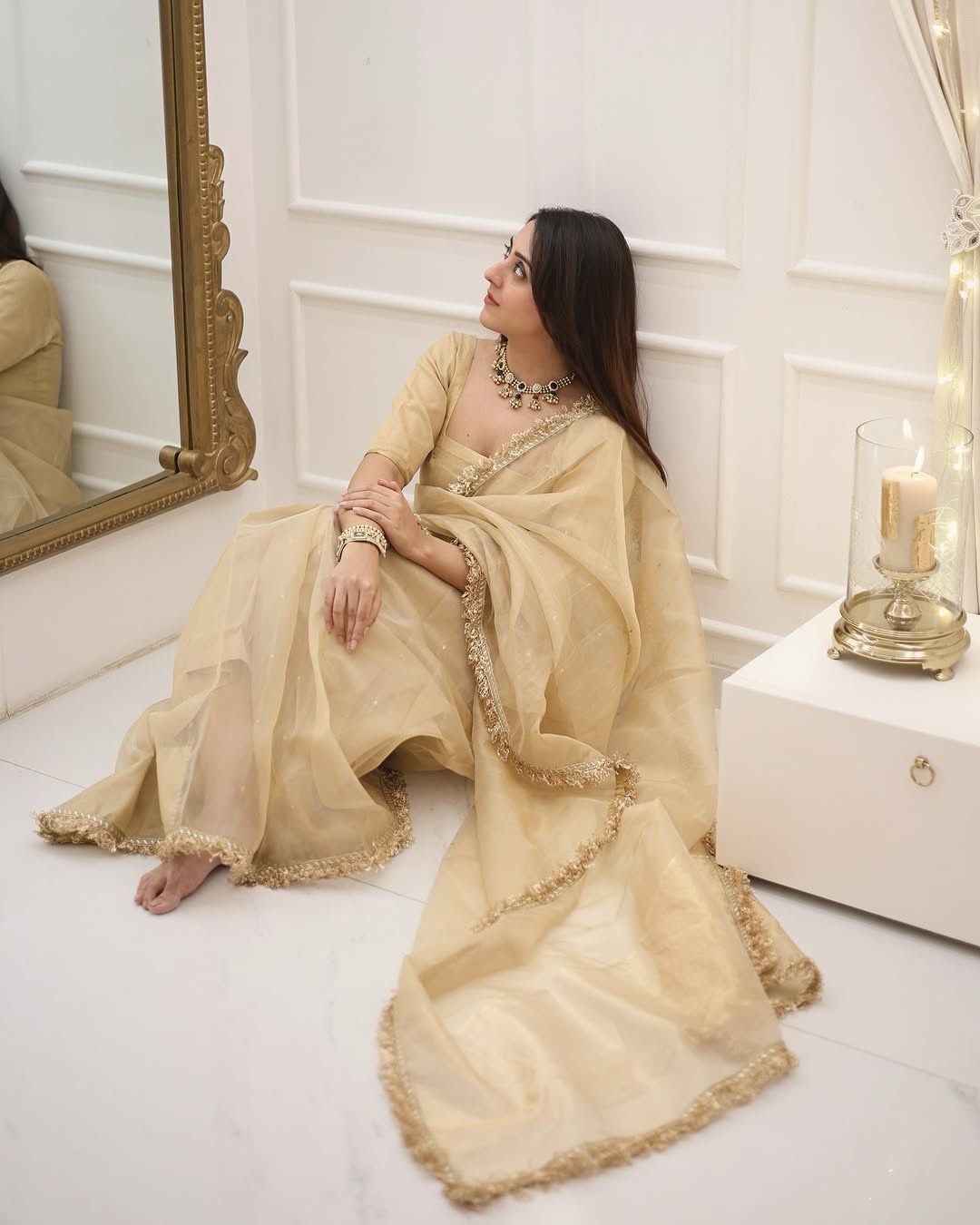 Soft Organza Saree with Gota Patti Lace Border & Matching Organza Blouse