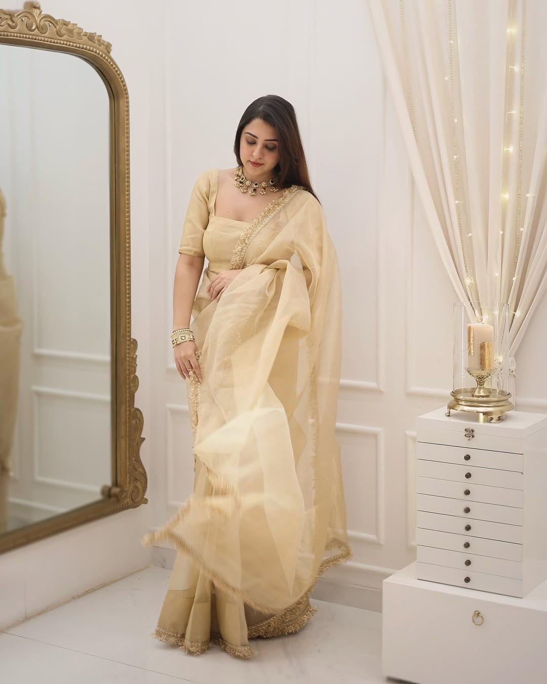 Soft Organza Saree with Gota Patti Lace Border & Matching Organza Blouse