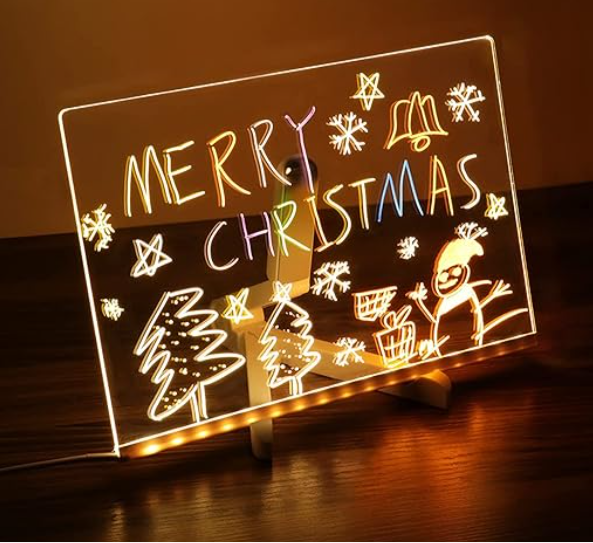 3D LED Glow Drawing Board with Stand for Writing/Message/Memo with 7 Pens
