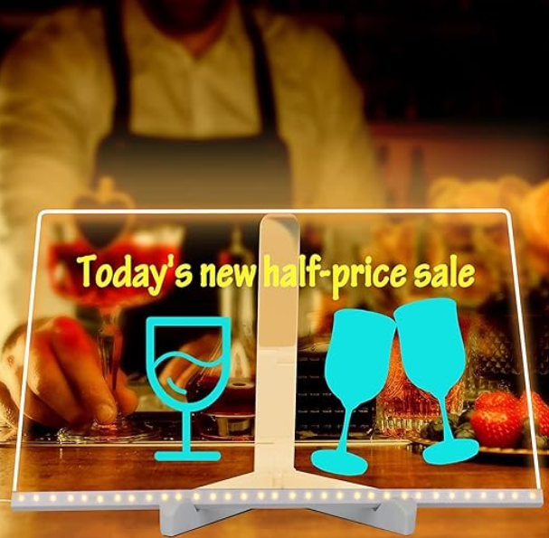 3D LED Glow Drawing Board with Stand for Writing/Message/Memo with 7 Pens