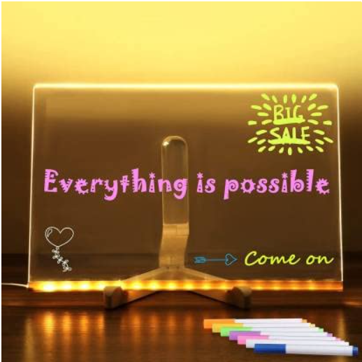 3D LED Glow Drawing Board with Stand for Writing/Message/Memo with 7 Pens