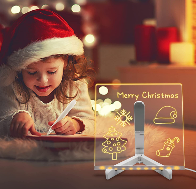 3D LED Glow Drawing Board with Stand for Writing/Message/Memo with 7 Pens