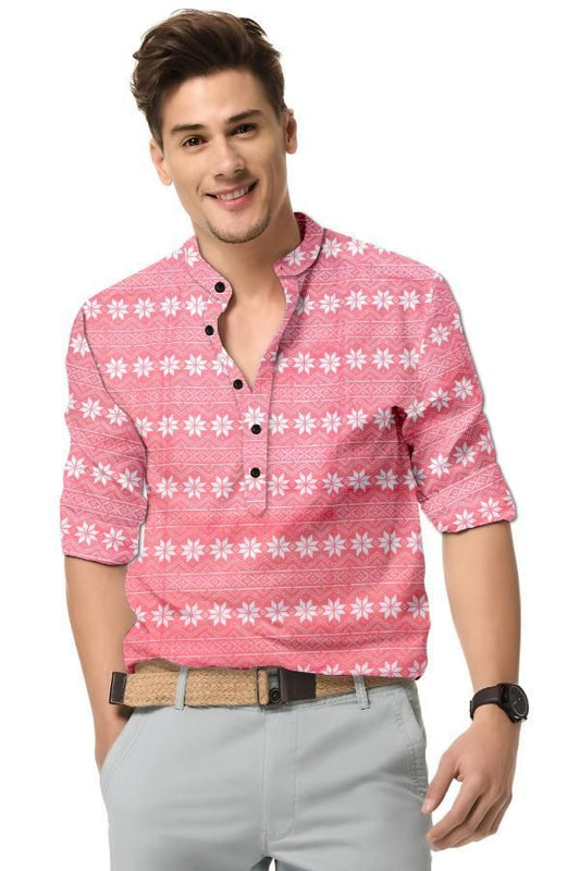 Men’s Pink Printed Casual Shirt – Spread Collar
