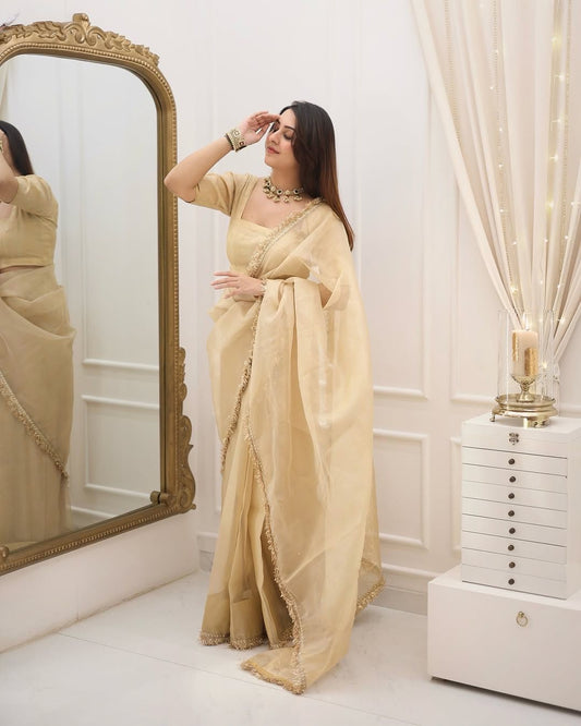 Soft Organza Saree with Gota Patti Lace Border & Matching Organza Blouse