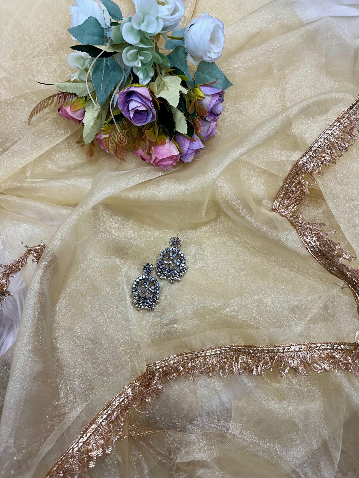 Soft Organza Saree with Gota Patti Lace Border & Matching Organza Blouse