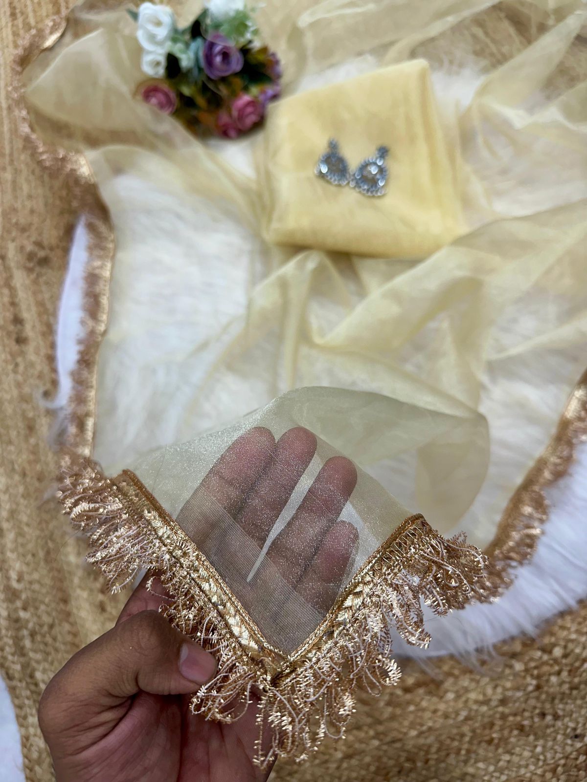 Soft Organza Saree with Gota Patti Lace Border & Matching Organza Blouse