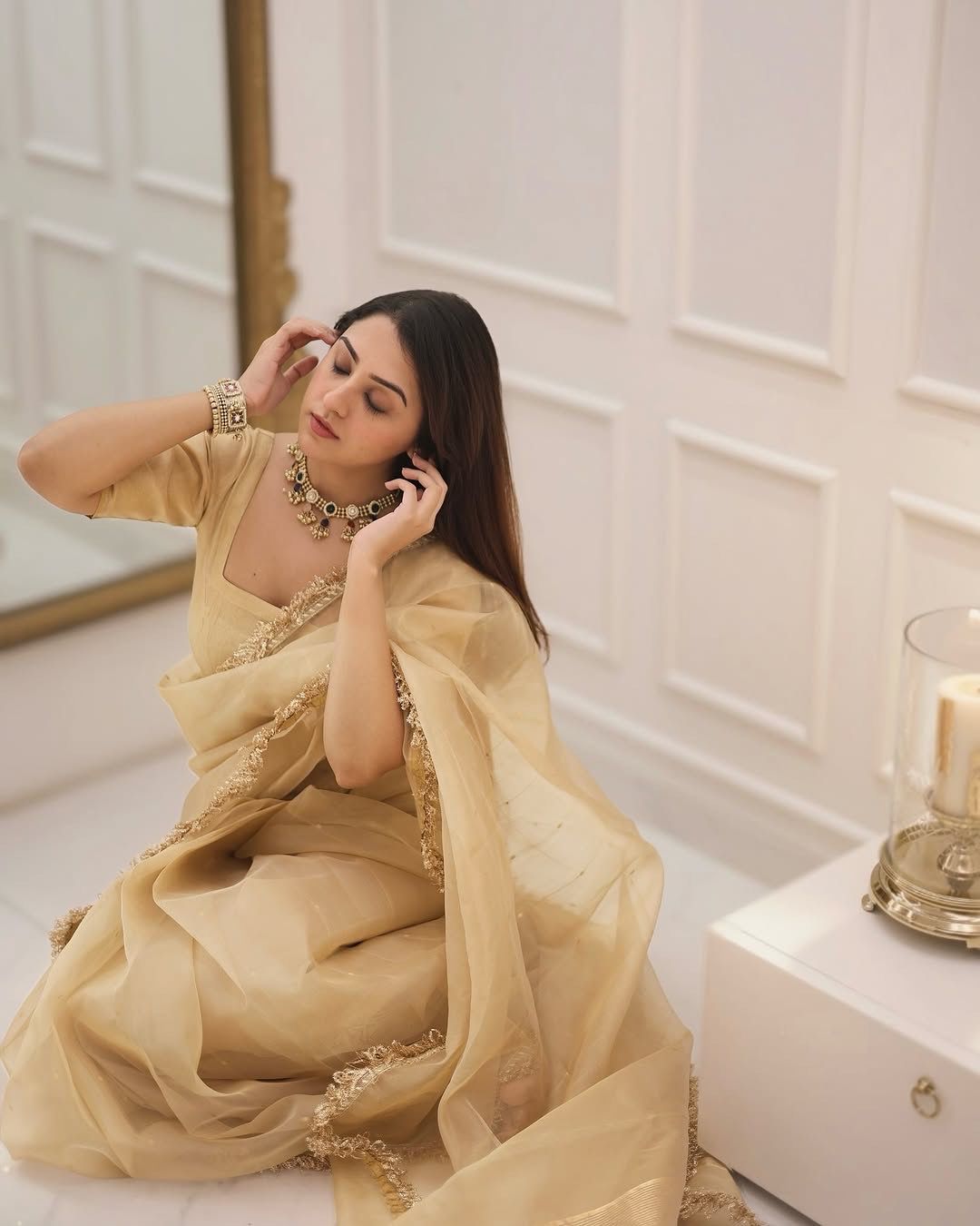 Soft Organza Saree with Gota Patti Lace Border & Matching Organza Blouse